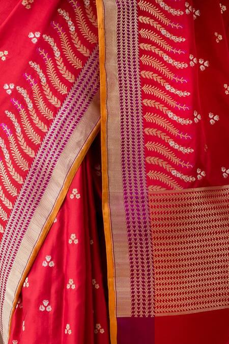 Shop_Ekaya Banaras_Red Banarasi Silk Saree With Running Blouse Fabric_Online_at_Aza_Fashions