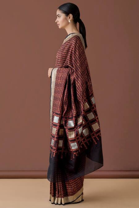 Ekaya Banaras_Brown Banarasi Silk Saree With Running Blouse Fabric_Online_at_Aza_Fashions
