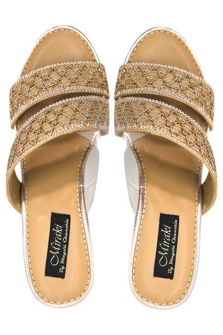 Shop Miraki Gold Embroidery Wedges at Aza Fashions Shop_Miraki_Gold Embroidery Wedges _at_Aza_Fashions