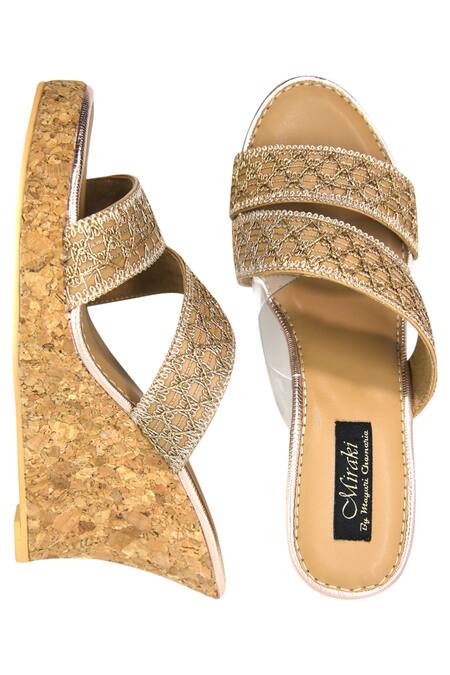 Miraki Gold Embroidery Wedges Online at Aza Fashions Miraki_Gold Embroidery Wedges _Online_at_Aza_Fashions