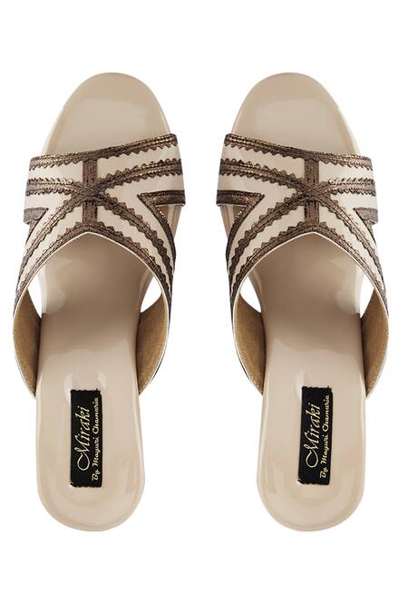 Shop Miraki Beige Embroidery Wedges at Aza Fashions Shop_Miraki_Beige Embroidery Wedges _at_Aza_Fashions