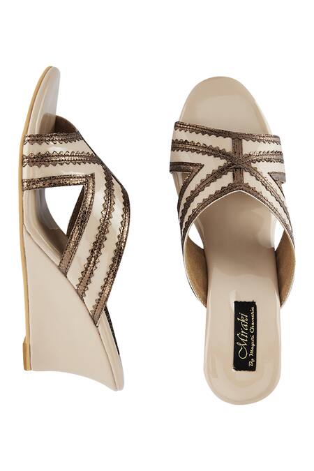 Miraki Beige Embroidery Wedges Online at Aza Fashions Miraki_Beige Embroidery Wedges _Online_at_Aza_Fashions