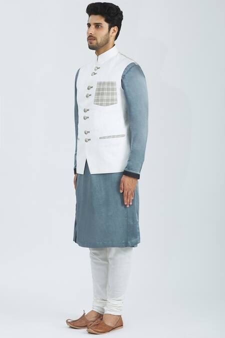 Buy Nivedita Saboo White Silk Linen Checkered Bundi Online at Aza Fashions Buy_Nivedita Saboo_White Silk Linen Checkered Bundi _Online_at_Aza_Fashions