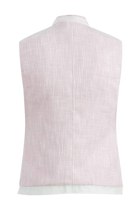 Shop Nivedita Saboo Pink Jute Silk Overlap Bundi Online at Aza Fashions Shop_Nivedita Saboo_Pink Jute Silk Overlap Bundi _Online_at_Aza_Fashions