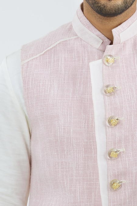 Nivedita Saboo Pink Jute Silk Overlap Bundi at Aza Fashions Nivedita Saboo_Pink Jute Silk Overlap Bundi _at_Aza_Fashions