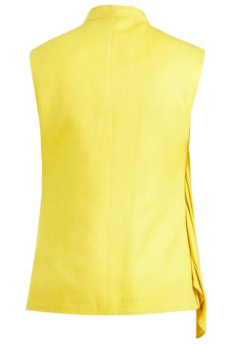 Shop_Nivedita Saboo_Yellow Cotton Suiting Slim Fit Draped Bundi  _Online_at_Aza_Fashions