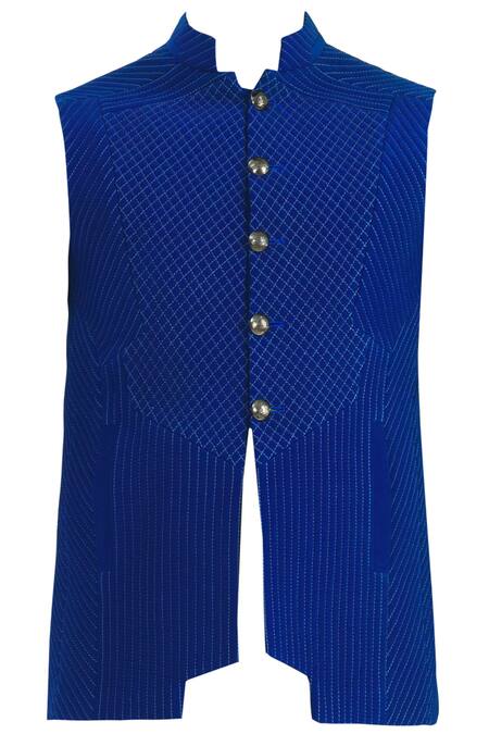 Buy Nivedita Saboo Blue Hand Quilted Bundi Online at Aza Fashions Buy_Nivedita Saboo_Blue Hand Quilted Bundi _Online_at_Aza_Fashions