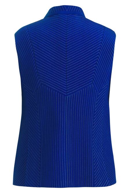 Shop Nivedita Saboo Blue Hand Quilted Bundi Online at Aza Fashions Shop_Nivedita Saboo_Blue Hand Quilted Bundi _Online_at_Aza_Fashions