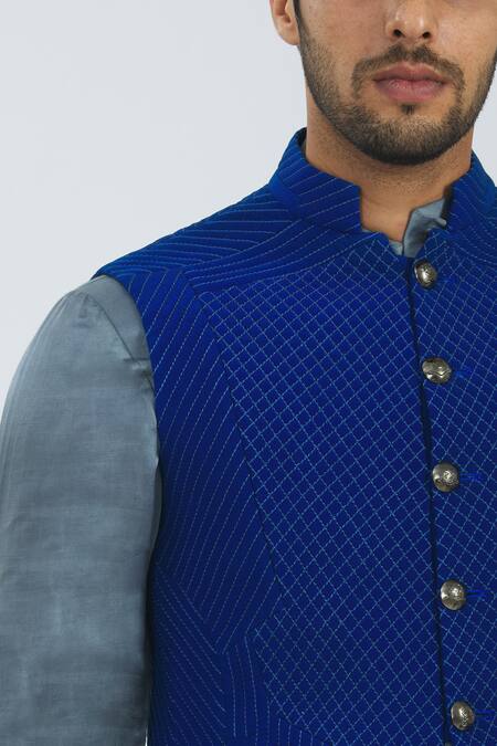 Nivedita Saboo Blue Hand Quilted Bundi at Aza Fashions Nivedita Saboo_Blue Hand Quilted Bundi _at_Aza_Fashions