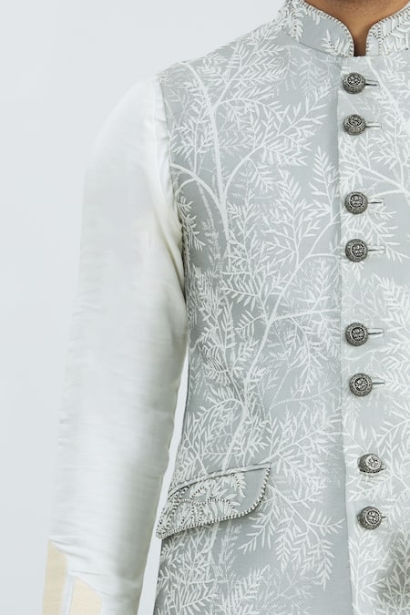 Nivedita Saboo Grey Silk Embroidered Bundi at Aza Fashions Nivedita Saboo_Grey Silk Embroidered Bundi _at_Aza_Fashions