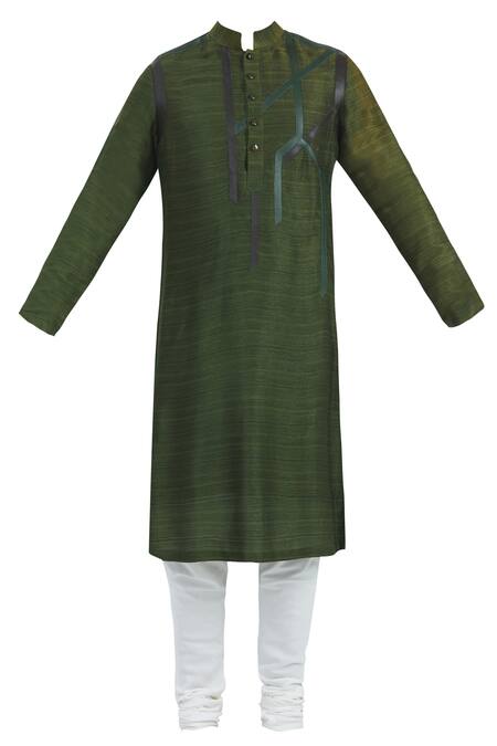 Shop_Nivedita Saboo_Green Tussar Silk Kurta Set  _Online_at_Aza_Fashions