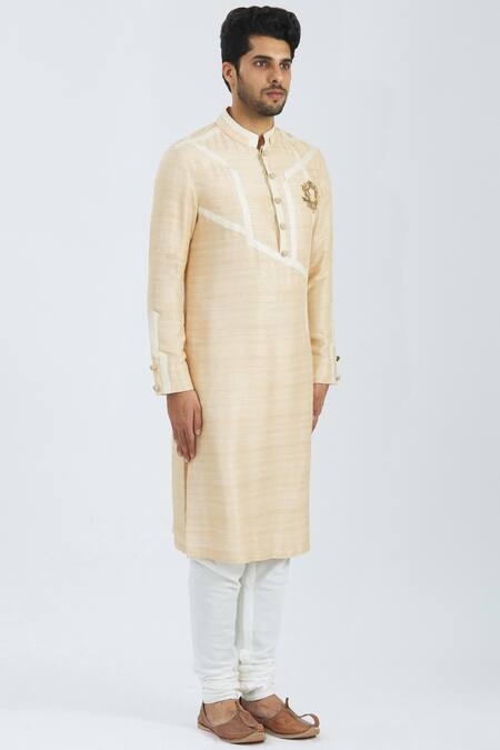 Nivedita Saboo_Beige Tussar Silk Kurta Set  _Online_at_Aza_Fashions