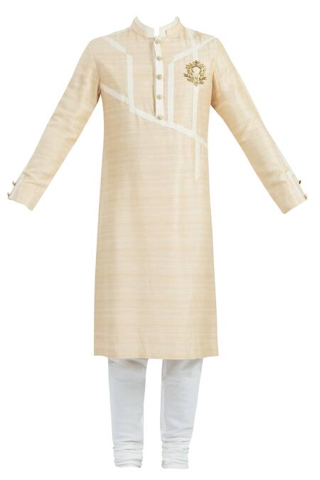 Buy_Nivedita Saboo_Beige Tussar Silk Kurta Set  _Online_at_Aza_Fashions