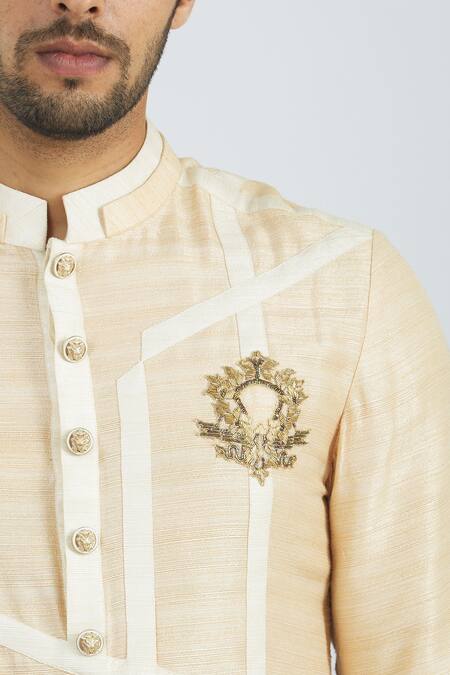 Nivedita Saboo_Beige Tussar Silk Kurta Set  _at_Aza_Fashions