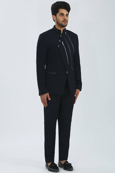 Nivedita Saboo_Blue Wool Slim Fit Bandhgala _Online_at_Aza_Fashions