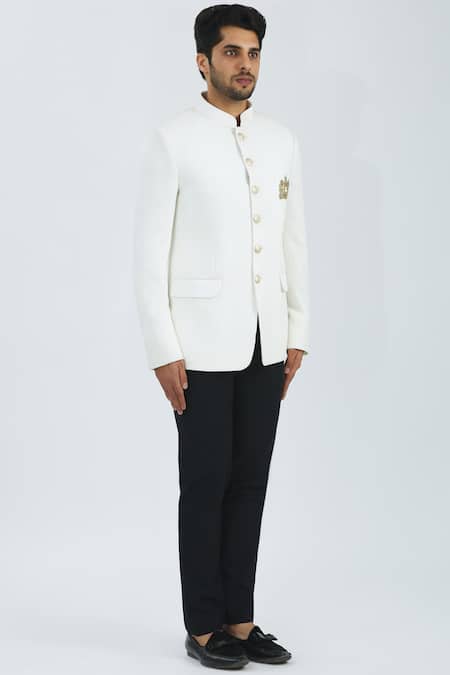 Nivedita Saboo_White Waffle Texture Slim Fit Bandhgala _Online_at_Aza_Fashions