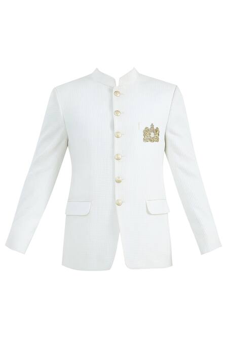 Buy_Nivedita Saboo_White Waffle Texture Slim Fit Bandhgala _Online_at_Aza_Fashions