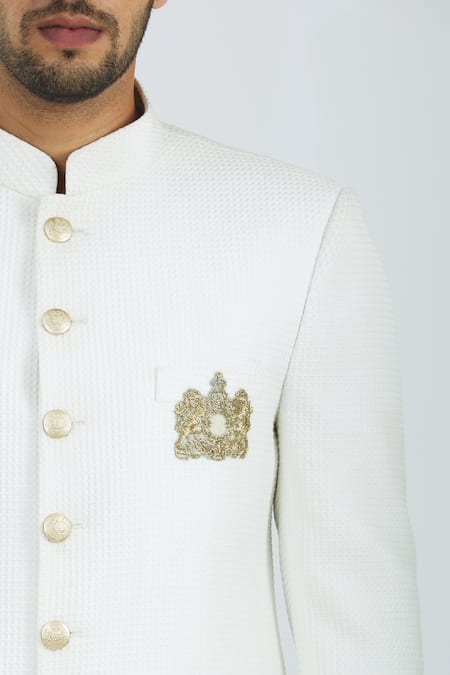 Shop_Nivedita Saboo_White Waffle Texture Slim Fit Bandhgala _Online_at_Aza_Fashions