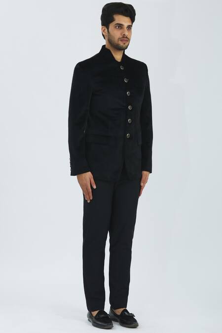 Nivedita Saboo_Black Suede Velvet Bandhgala _Online_at_Aza_Fashions