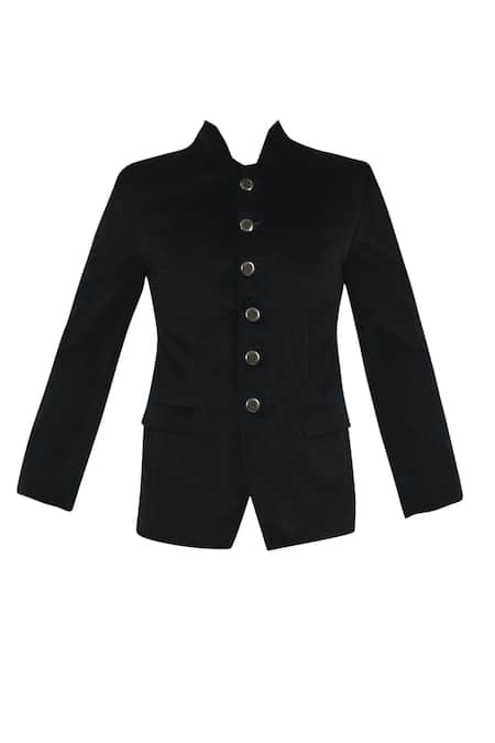 Buy_Nivedita Saboo_Black Suede Velvet Bandhgala _Online_at_Aza_Fashions