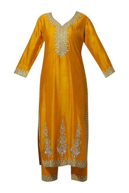 Buy_Rar Studio_Orange Chanderi Handloom Kurta Set_Online_at_Aza_Fashions