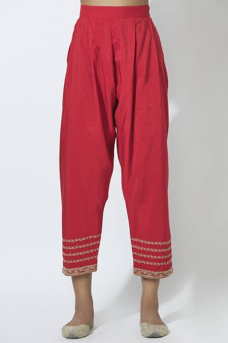 Shop_Rar Studio_Red Chanderi Handloom Kurta Set_Online_at_Aza_Fashions