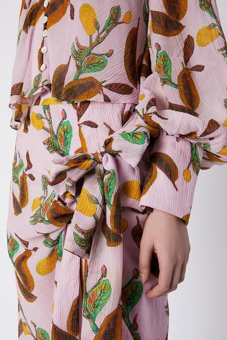 Masaba_Pink Rapier Cotton Printed Skirt Set_Online_at_Aza_Fashions