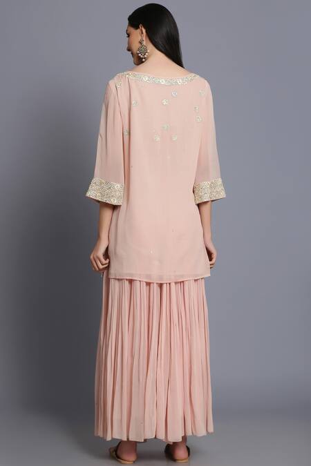 Anju & Harleen_Pink Georgette Round Embellished Kurta And Lehenga Set_Online_at_Aza_Fashions