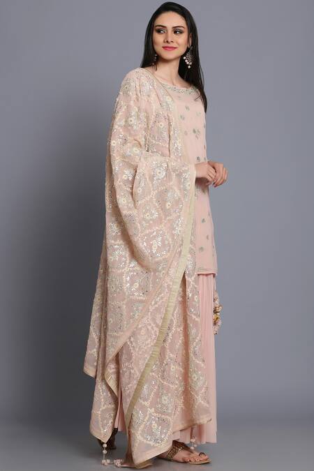 Buy_Anju & Harleen_Pink Georgette Round Embellished Kurta And Lehenga Set_Online_at_Aza_Fashions