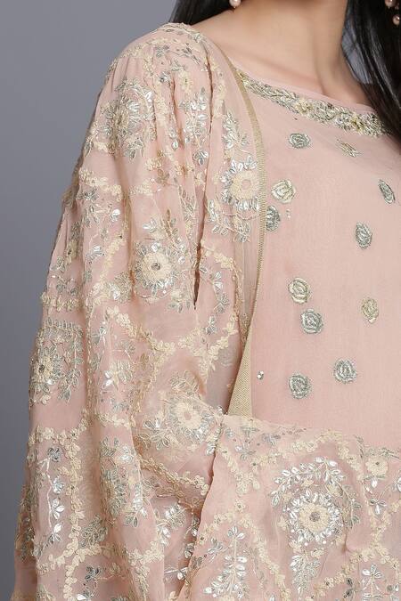 Shop_Anju & Harleen_Pink Georgette Round Embellished Kurta And Lehenga Set_Online_at_Aza_Fashions