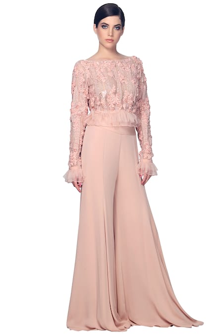 Ohaila Khan Pink Crepe, Georgette Flared Pants