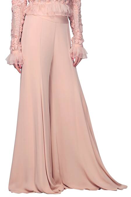 Ohaila Khan Pink Crepe, Georgette Flared Pants Online at Aza Fashions Ohaila Khan_Pink Crepe, Georgette Flared Pants _Online_at_Aza_Fashions