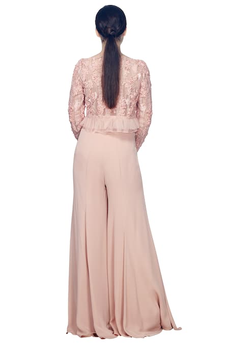 Shop Ohaila Khan Pink Crepe, Georgette Flared Pants at Aza Fashions Shop_Ohaila Khan_Pink Crepe, Georgette Flared Pants _at_Aza_Fashions