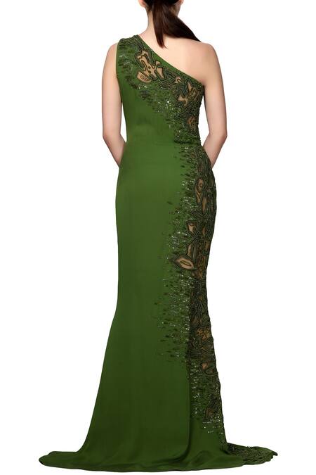 Shop Ohaila Khan Green Asymmetric One Shoulder Gown at Aza Fashions Shop_Ohaila Khan_Green Asymmetric One Shoulder Gown _at_Aza_Fashions