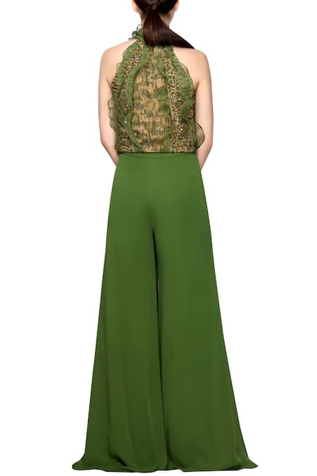 Shop Ohaila Khan Green Georgette Flared Pants at Aza Fashions Shop_Ohaila Khan_Green Georgette Flared Pants _at_Aza_Fashions