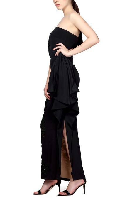 Ohaila Khan Black Net, Satin Cady Bandeau Embroidered Dress Online at Aza Fashions Ohaila Khan_Black Net, Satin Cady Bandeau Embroidered Dress _Online_at_Aza_Fashions