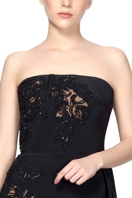 Buy Ohaila Khan Black Net, Satin Cady Bandeau Embroidered Dress Online at Aza Fashions Buy_Ohaila Khan_Black Net, Satin Cady Bandeau Embroidered Dress _Online_at_Aza_Fashions
