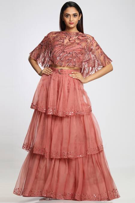 Ohaila Khan_Pink Organza, Layered Maxi Skirt _Online_at_Aza_Fashions