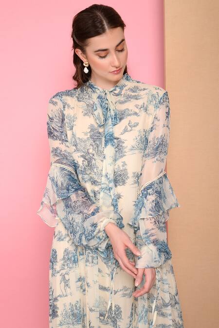 Shop_Sahil Kochhar_White Bemberg Chiffon Round Printed Maxi Dress _Online_at_Aza_Fashions