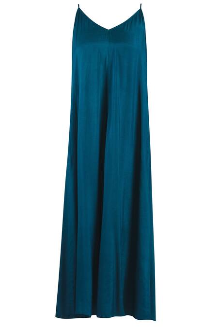 Shop Half Full Curve Blue Handloom Chanderi Maxi Dress Online at Aza Fashions Shop_Half Full Curve_Blue Handloom Chanderi Maxi Dress_Online_at_Aza_Fashions