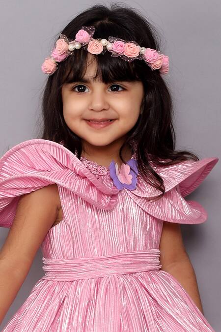 Buy_Janyas Closet_Pink Wrinkled Metallic Fabric Textured Flared Dress _Online_at_Aza_Fashions