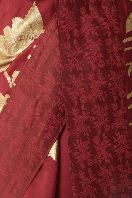 Buy_Masaba_Red Printed Chanderi Saree With Unstitched Blouse Fabric_Online_at_Aza_Fashions