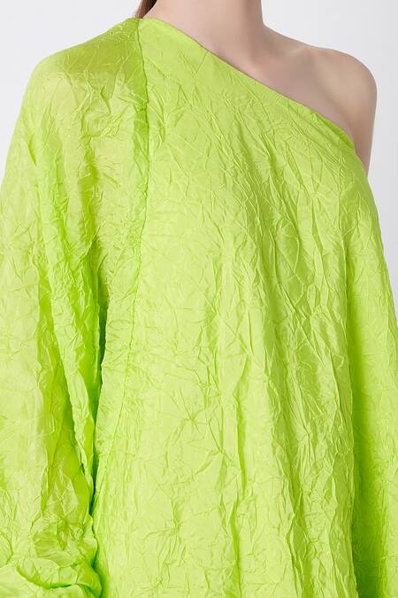 Masaba_Green Silk One Shoulder Dress_Online_at_Aza_Fashions