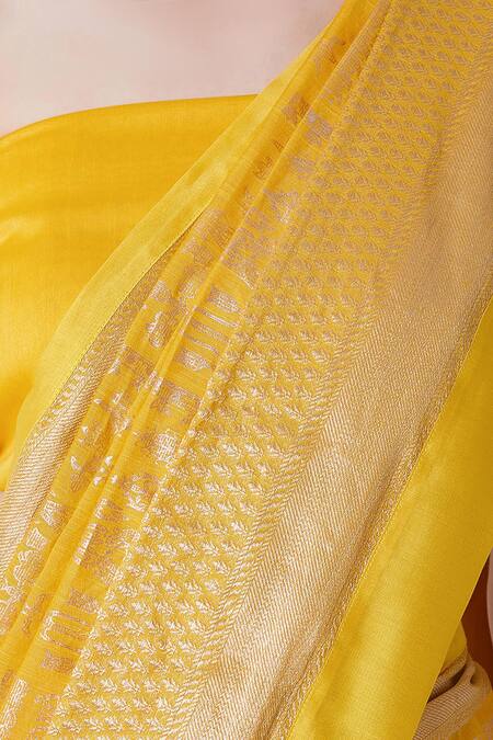 Buy_Masaba_Yellow Banarasi Printed Saree_Online_at_Aza_Fashions