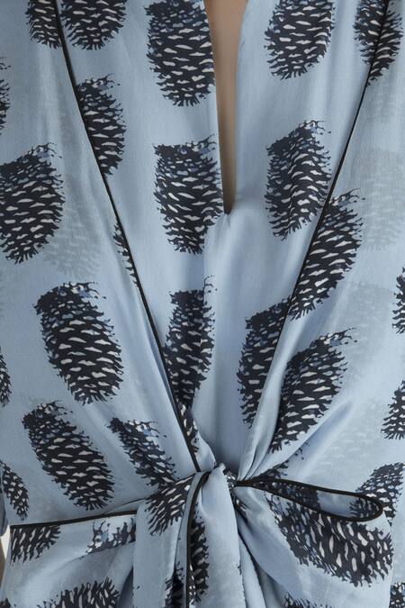 Masaba_Blue Crepe Tie-up Printed Dress_at_Aza_Fashions