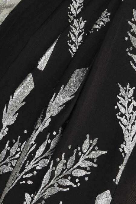 Masaba_Black Chanderi Printed Saree With Unstitched Blouse Fabric_Online_at_Aza_Fashions