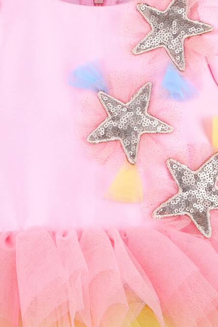 Miakki_Pink Satin, Net Sequins Embroidered Dress _Online_at_Aza_Fashions