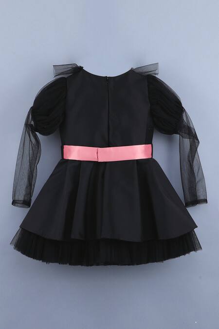 Shop Miakki Black Net, Satin Bows, Ruffles Dress at Aza Fashions Shop_Miakki_Black Net, Satin Bows, Ruffles Dress_at_Aza_Fashions