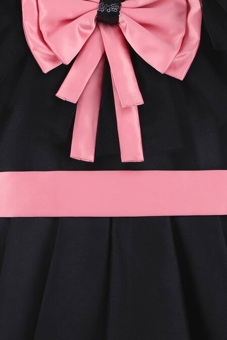 Miakki Black Net, Satin Bows, Ruffles Dress Online at Aza Fashions Miakki_Black Net, Satin Bows, Ruffles Dress_Online_at_Aza_Fashions