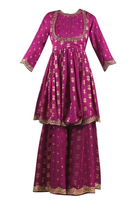 Buy_Gopi Vaid_Pink Tussar Silk Woven Kurta Set_Online_at_Aza_Fashions